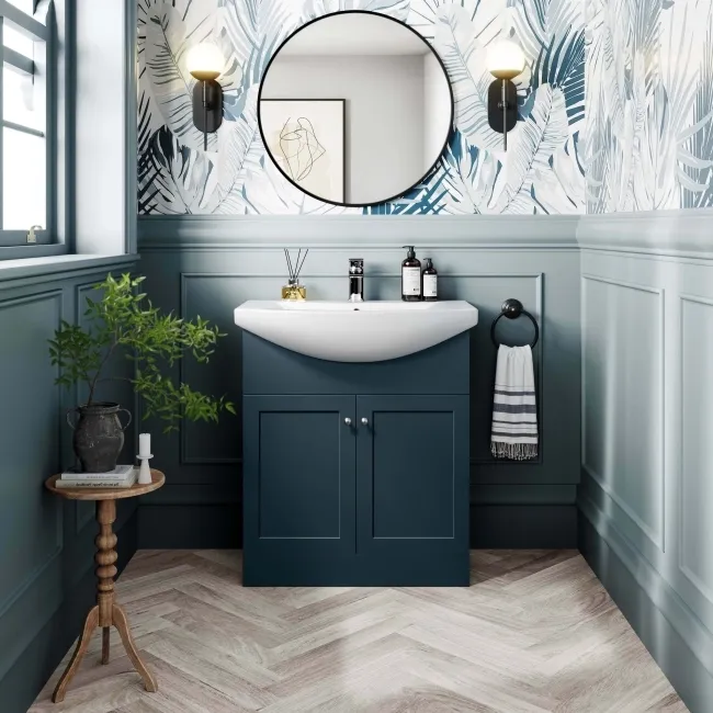 Capri Navy Blue Vanity with Semi Recessed Basin 750mm - Brushed Handles
