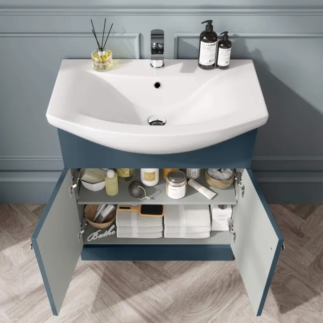 Capri Navy Blue Vanity with Semi Recessed Basin 750mm - Brushed Handles