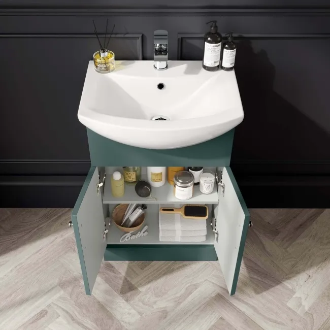 Capri Mystic Green Vanity with Semi Recessed Basin 550mm - Brushed Handles