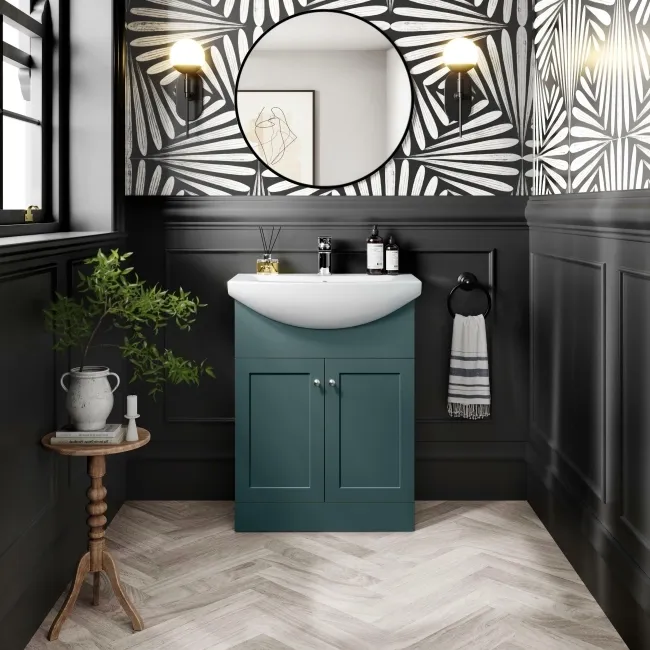 Capri Mystic Green Vanity with Semi Recessed Basin 650mm - Brushed Handles