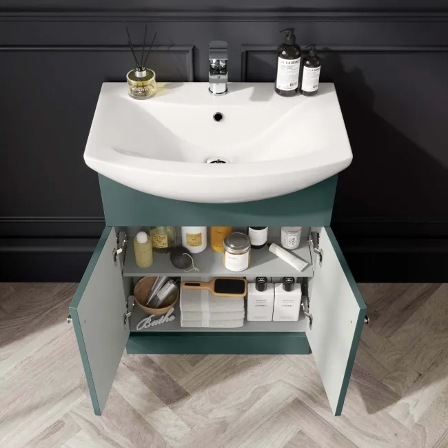 Capri Mystic Green Vanity with Semi Recessed Basin 650mm - Brushed Handles
