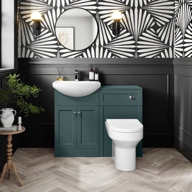 Capri Mystic Green Combination Vanity Basin and Denver Toilet 1050mm - Chrome Handles