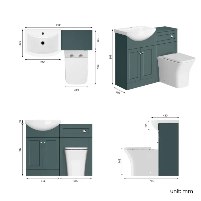 Capri Mystic Green Combination Vanity Basin and Houston Toilet 1050mm - Chrome Handles