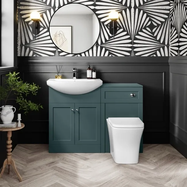 Capri Mystic Green Combination Vanity Basin and Houston Toilet 1150mm - Chrome Handles