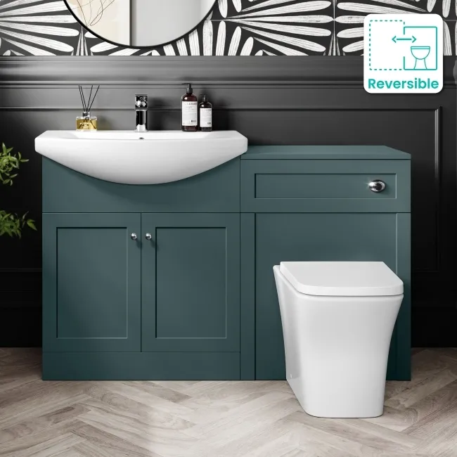 Capri Mystic Green Combination Vanity Basin and Houston Toilet 1350mm - Chrome Handles