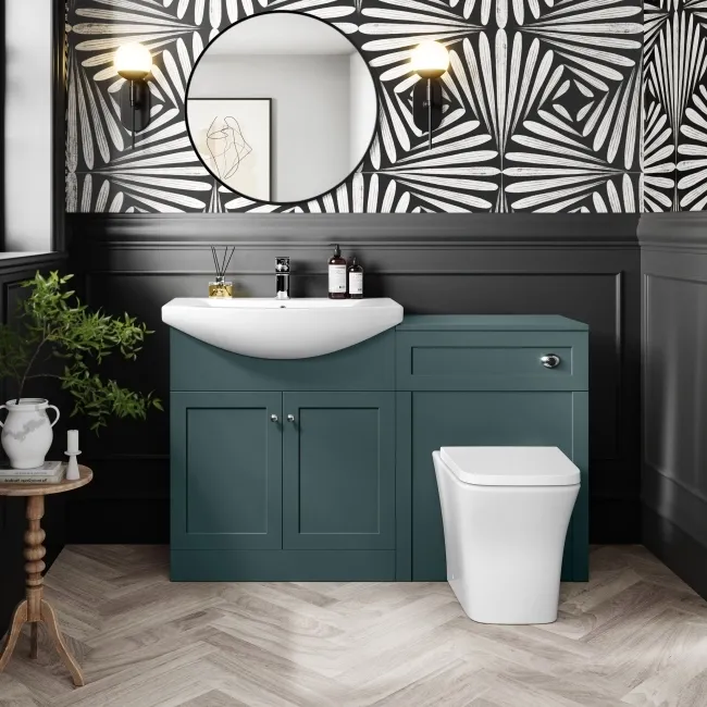 Capri Mystic Green Combination Vanity Basin and Houston Toilet 1350mm - Chrome Handles