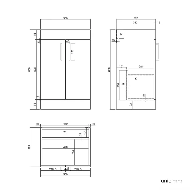 Mersey Gloss White Vanity 500mm Excludes Counter Top Basin - Black Accents