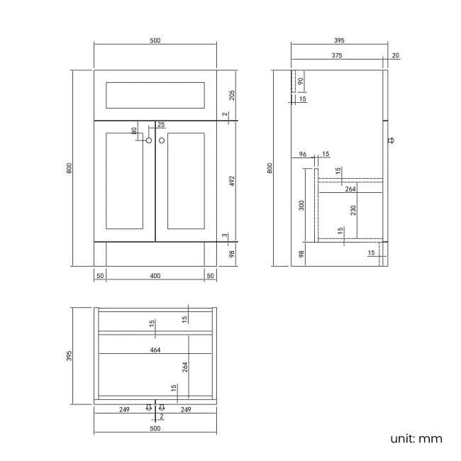 Milos Cotton White Basin Vanity 500mm - Brushed Handles