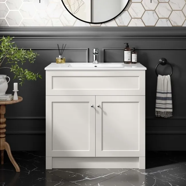 Milos Cotton White Basin Vanity 800mm - Chrome Handles