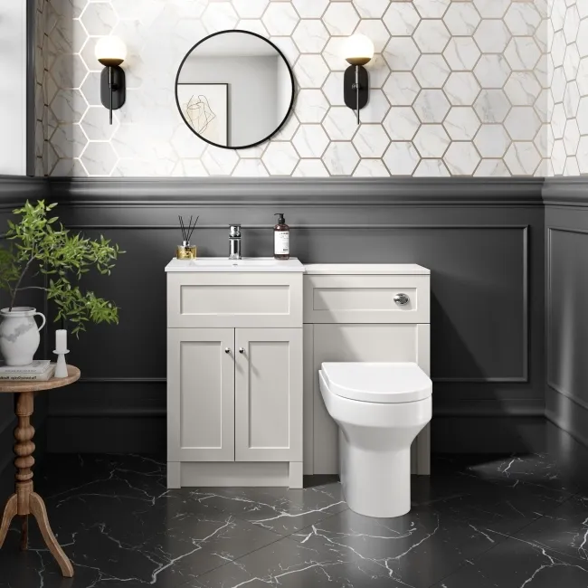 Milos Cotton White Combination Vanity Basin and Denver Toilet 1000mm - Chrome Handles