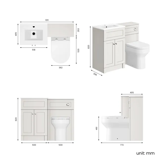 Milos Cotton White Combination Vanity Basin and Denver Toilet 1000mm - Chrome Handles