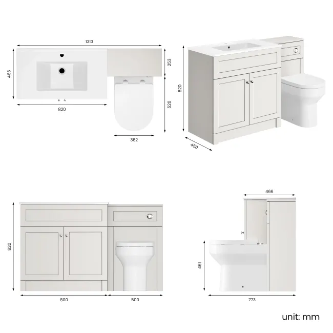 Milos Cotton White Combination Vanity Basin and Denver Toilet 1300mm - Chrome Handles