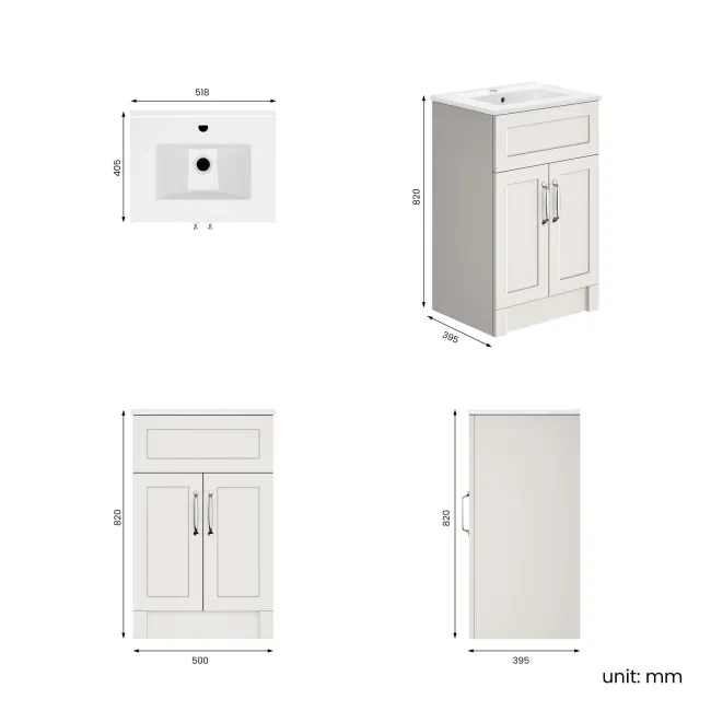 Milos Cotton White Basin Vanity 500mm - Traditional Handles