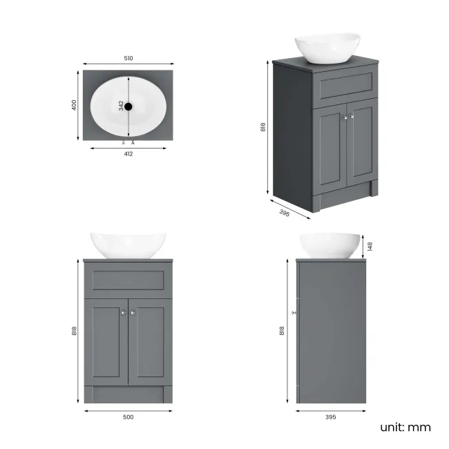 Milos Fog Grey Vanity with Oval Basin 500mm - Brushed Handles