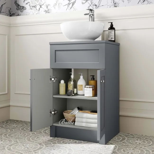 Milos Fog Grey Vanity with Mesa Basin 500mm - Brushed Handles