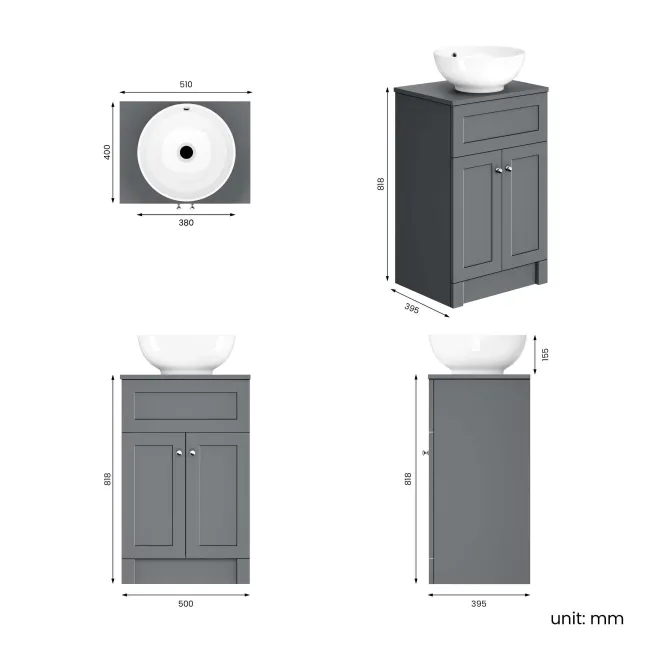 Milos Fog Grey Vanity with Mesa Basin 500mm - Chrome Handles