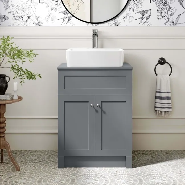 Milos Fog Grey Vanity with Troy Basin 600mm - Chrome Handles