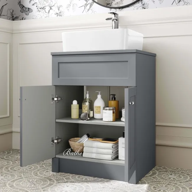 Milos Fog Grey Vanity with Troy Basin 600mm - Chrome Handles