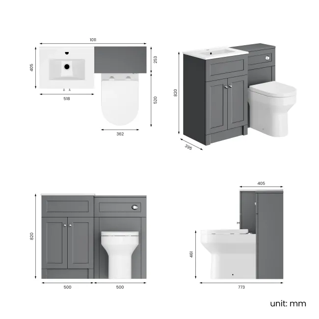 Milos Fog Grey Combination Vanity Basin and Denver Toilet 1000mm - Chrome Handles