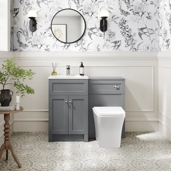Milos Fog Grey Combination Vanity Basin and Houston Toilet 1000mm - Chrome Handles