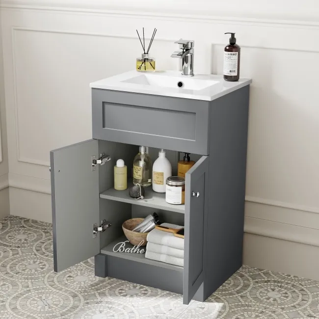 Milos Fog Grey Combination Vanity Basin and Houston Toilet 1000mm - Chrome Handles