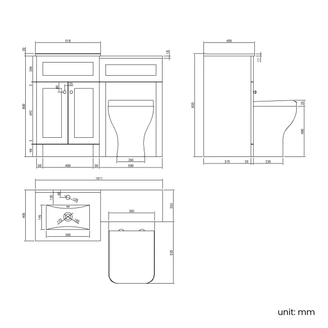 Milos Fog Grey Combination Vanity Basin and Houston Toilet 1000mm - Chrome Handles