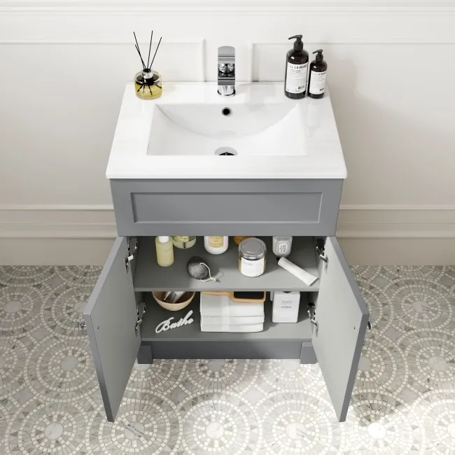 Milos Fog Grey Combination Vanity Basin and Denver Toilet 1100mm - Chrome Handles
