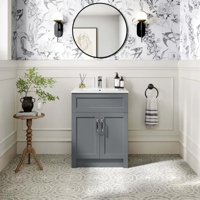 Milos Fog Grey Basin Vanity 600mm - Traditional Handles
