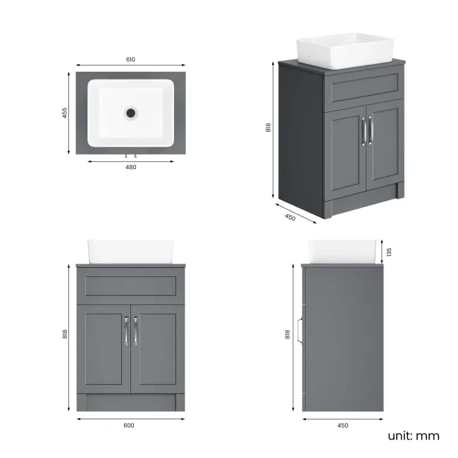 Milos Fog Grey Vanity with Troy Basin 600mm - Traditional Handles