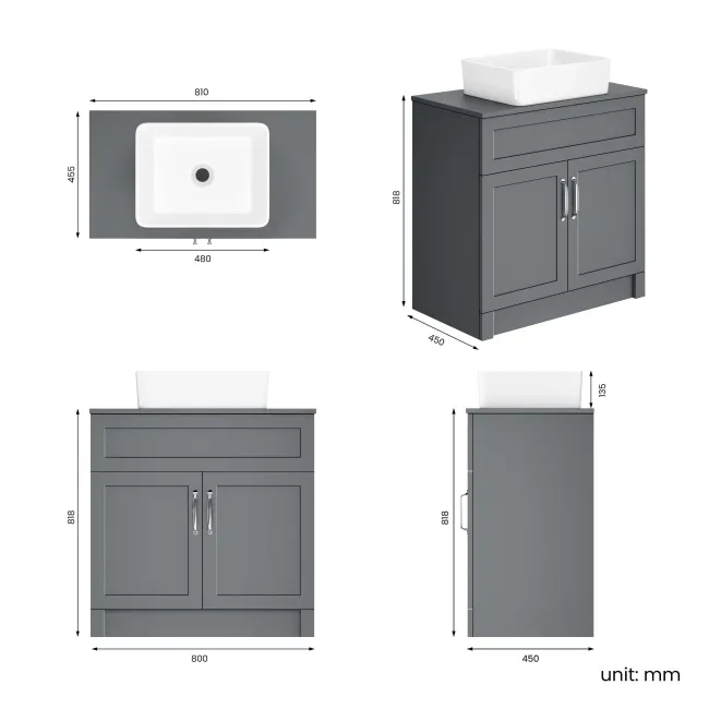 Milos Fog Grey Vanity with Troy Basin 800mm - Traditional Handles