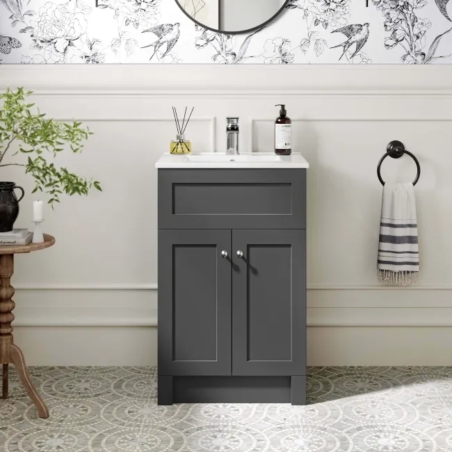 Milos Slate Grey Basin Vanity 500mm - Brushed Handles