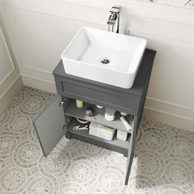 Milos Slate Grey Vanity with Troy Basin 600mm - Brushed Handles