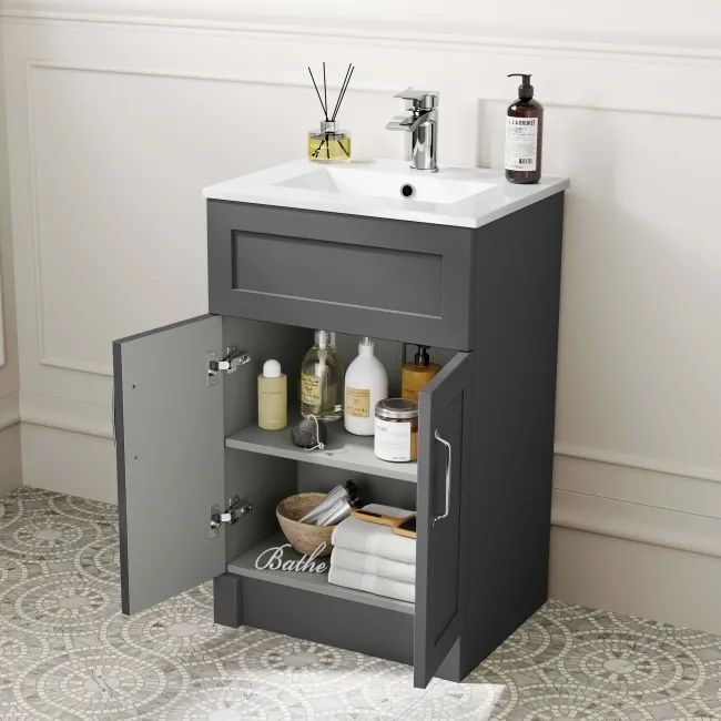 Milos Slate Grey Basin Vanity 500mm - Traditional Handles