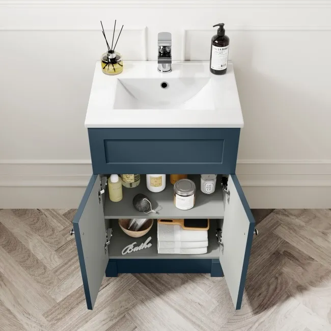 Milos Navy Blue Combination Vanity Basin and Denver Toilet 1000mm - Chrome Handles