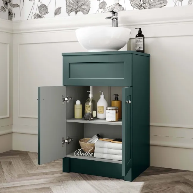 Milos Mystic Green Vanity with Mesa Basin 500mm - Brushed Handles