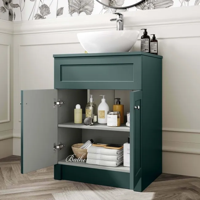 Milos Mystic Green Vanity with Oval Basin 600mm - Chrome Handles