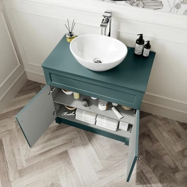 Milos Mystic Green Vanity with Oval Basin 800mm - Chrome Handles