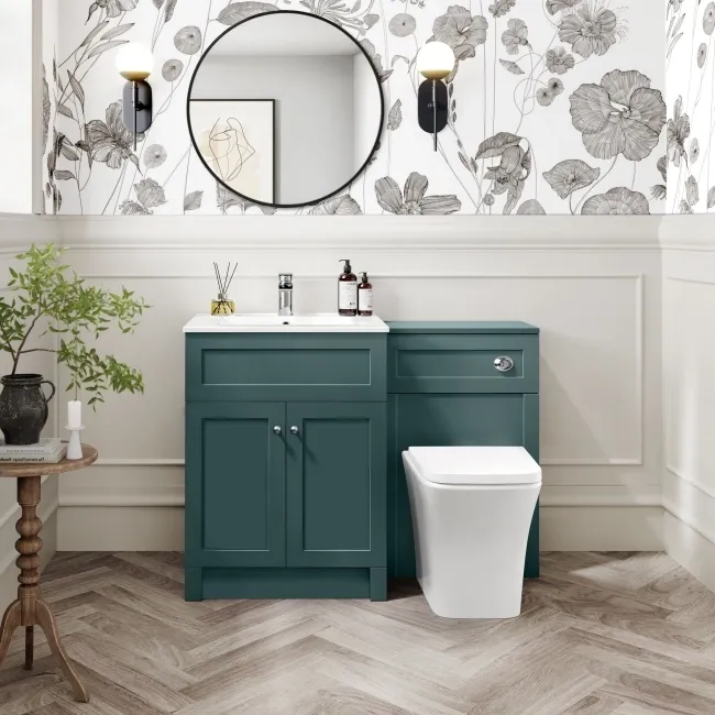 Milos Mystic Green Combination Vanity Basin and Houston Toilet 1100mm - Chrome Handles