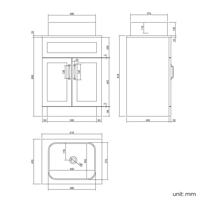 Milos Mystic Green Vanity with Troy Basin 600mm - Traditional Handles