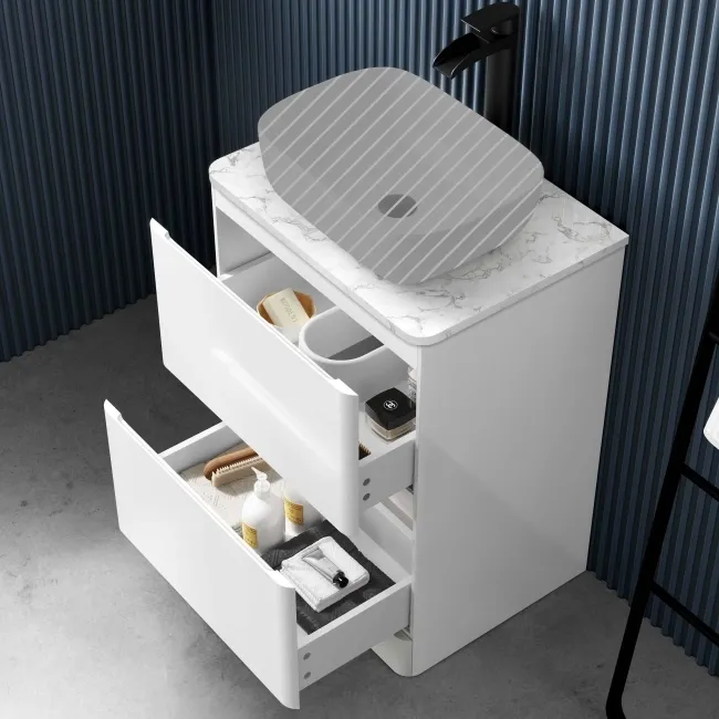 Corsica Gloss White Drawer Vanity with Marble Top 600mm - Excludes Counter Top Basin
