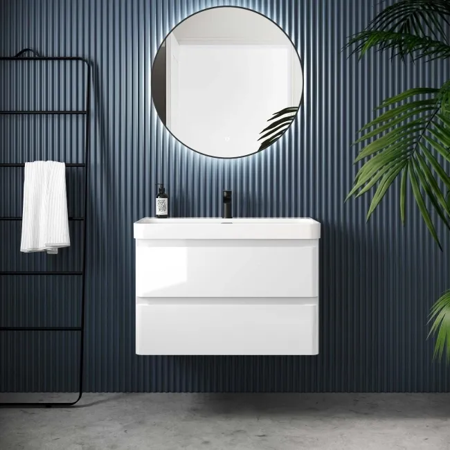 Corsica Gloss White Wall Hung Basin Drawer Vanity 800mm