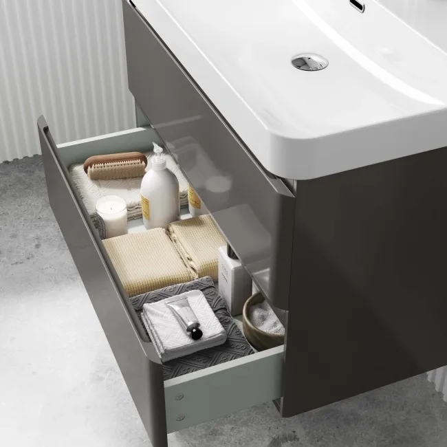 Corsica Tungsten Grey Wall Hung Basin Drawer Vanity 800mm