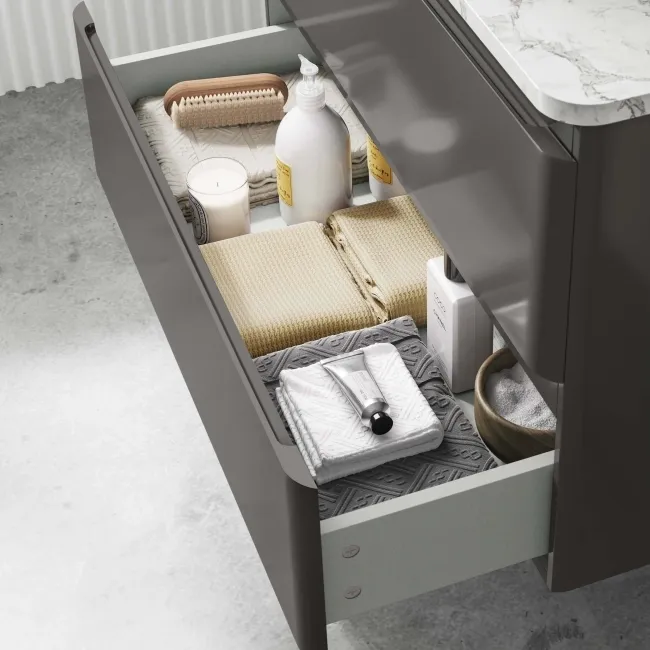 Corsica Tungsten Grey Wall Hung Drawer Vanity with Marble Top 800mm - Excludes Counter Top Basin