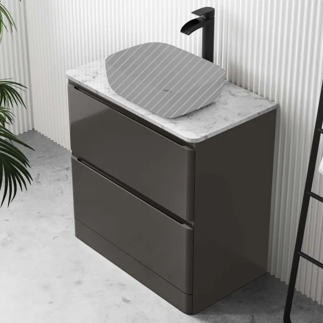 Corsica Tungsten Grey Drawer Vanity with Marble Top 800mm - Excludes Counter Top Basin