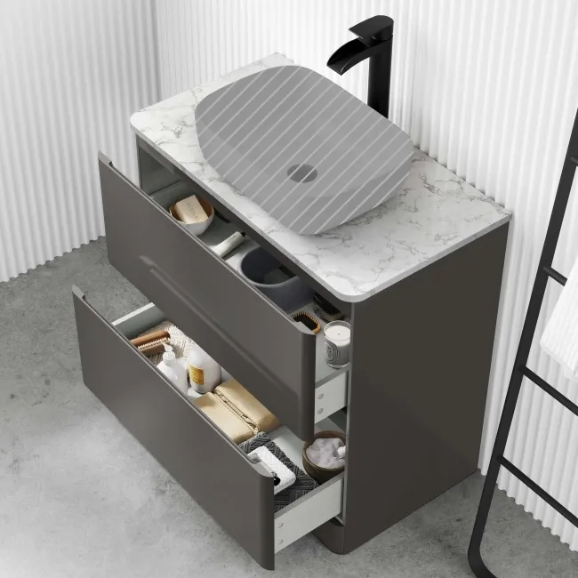 Corsica Tungsten Grey Drawer Vanity with Marble Top 800mm - Excludes Counter Top Basin