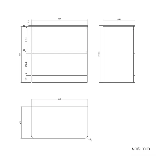 Corsica Tungsten Grey Drawer Vanity with Marble Top 800mm - Excludes Counter Top Basin