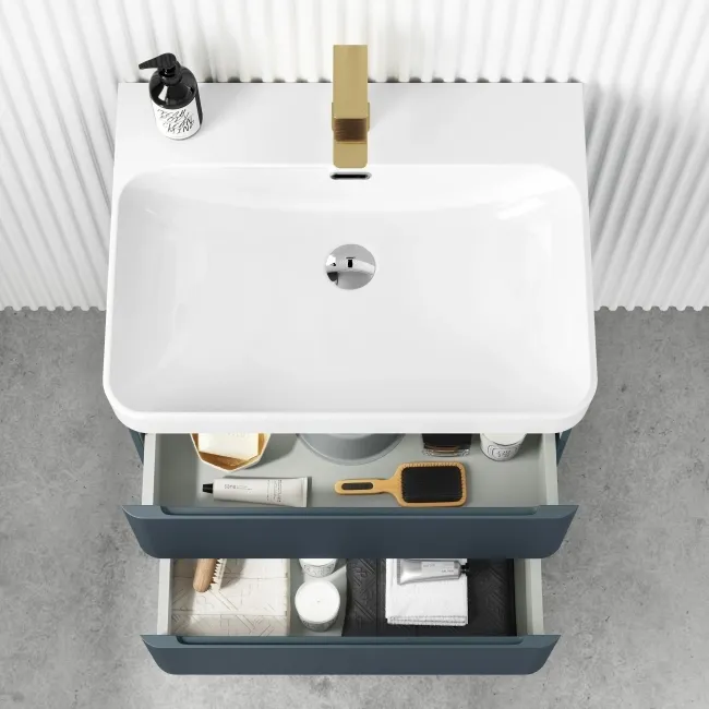 Corsica Inky Blue Wall Hung Basin Drawer Vanity 600mm