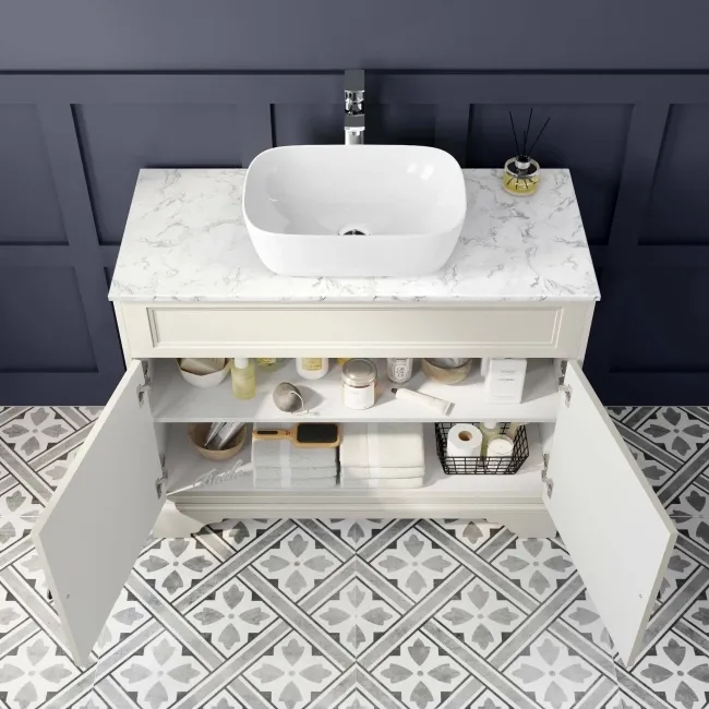 Lucia Chalk White Vanity with Marble Top & Curved Counter Top Basin 1030mm