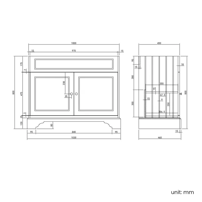 Lucia Graphite Grey Cabinet with Marble Top 1030mm - Excludes Counter Top Basin