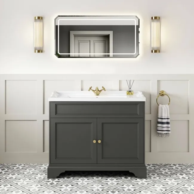 Lucia Graphite Grey Basin Vanity 1030mm - Brushed Brass Accents